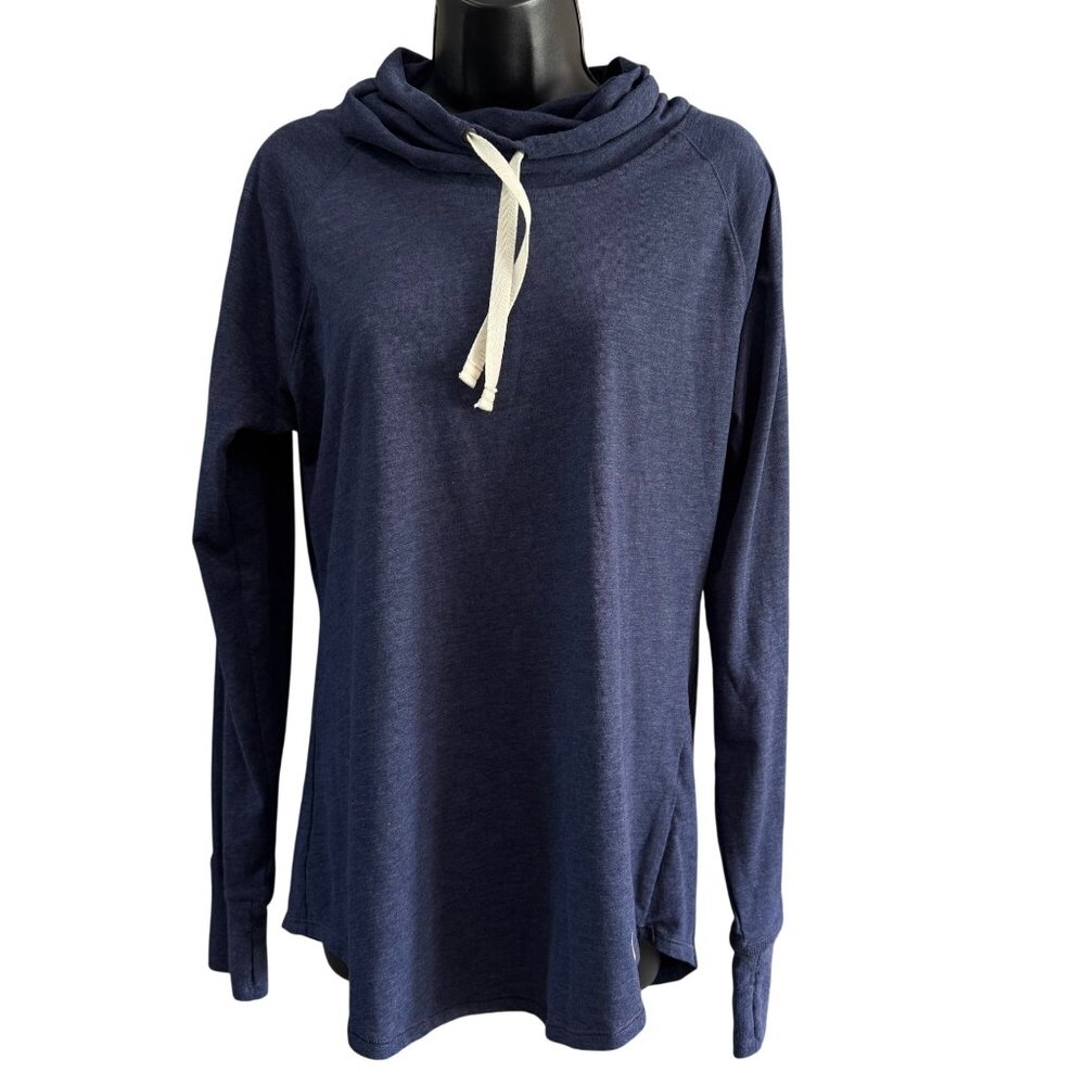 New Era Womens L Pullover Navy Blue Lightweight Funnel Neck Thumbholes